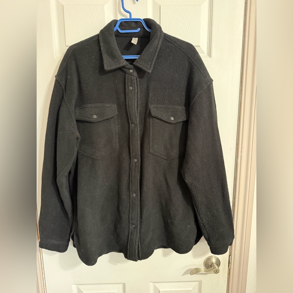 ZYIA Black Fleece Button-Front Jacket